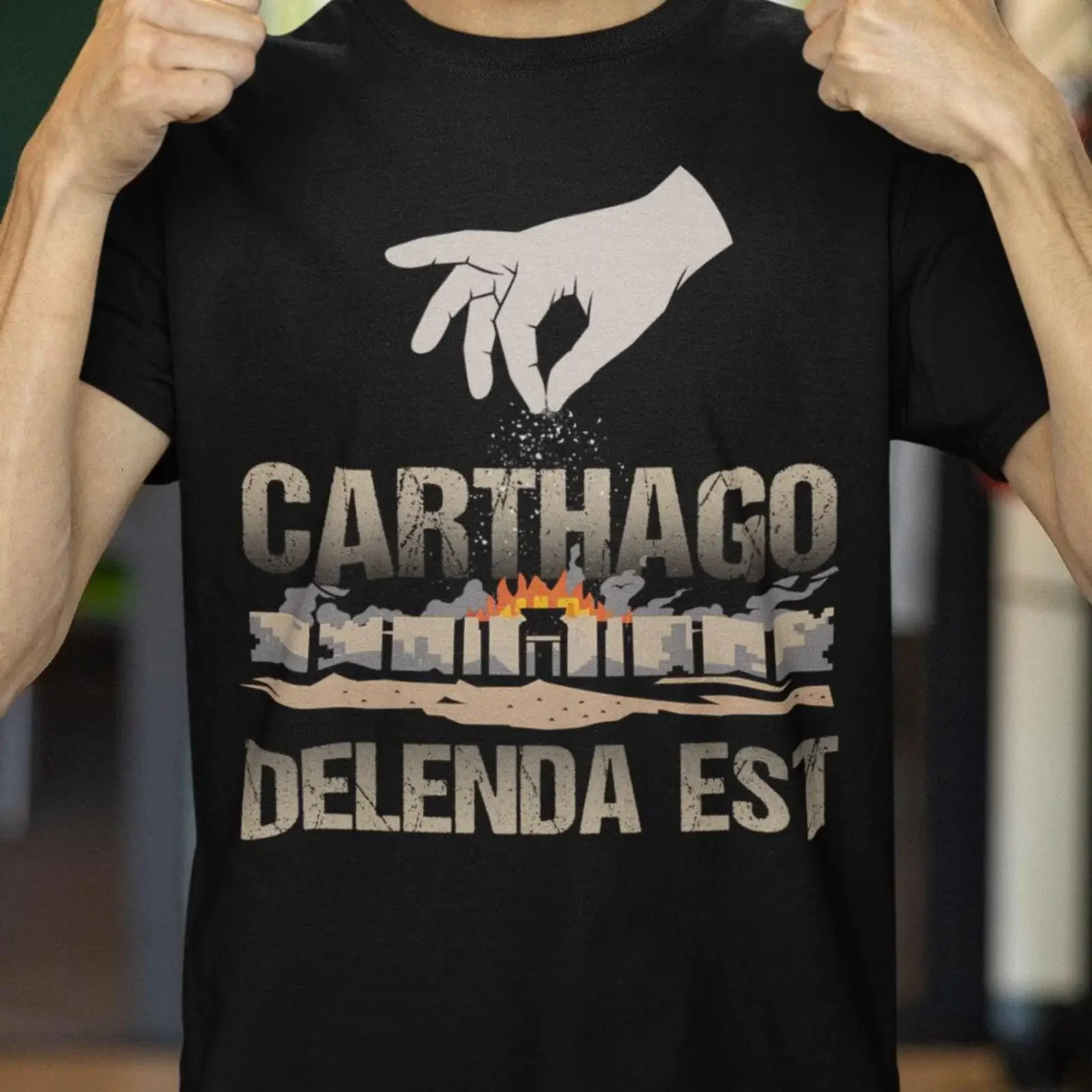 Фото Футболка Carthago Delenda EsT с надписью «Карфаген должен быть разрушен», забавная историческая винтажная футболка с эффектом потертости, удобная. №1