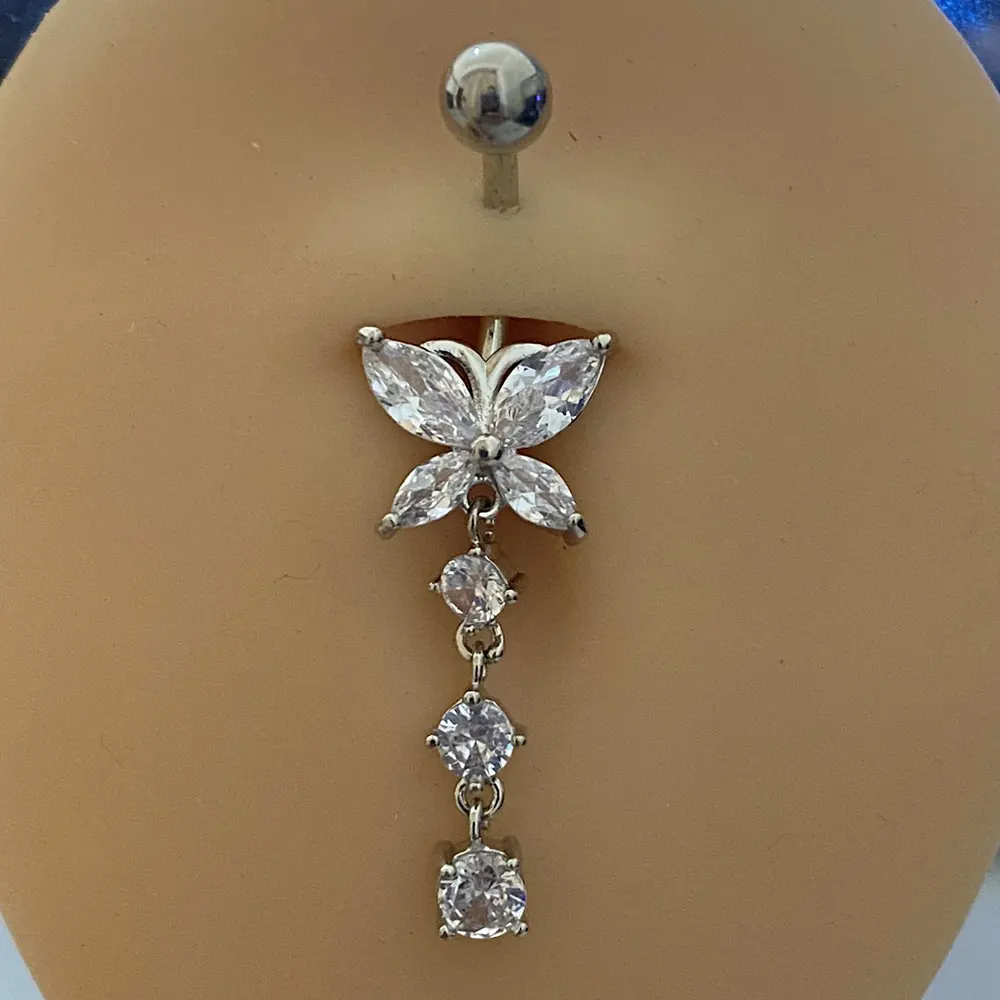 

1PC Stainless Steel Crystal Flower Belly Button Rings for Women Sexy Beach Navel Ring Zircon Dangle Body Belly Piercing Jewelry