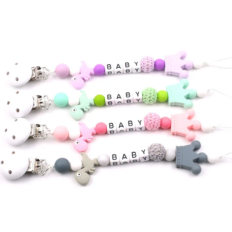 

1pcs Baby Pacifier Chain Animal Beads Silicone Food Grade Plastic Clip Handmade Baby Nipple Dummy Holder Clips Teether Necklace