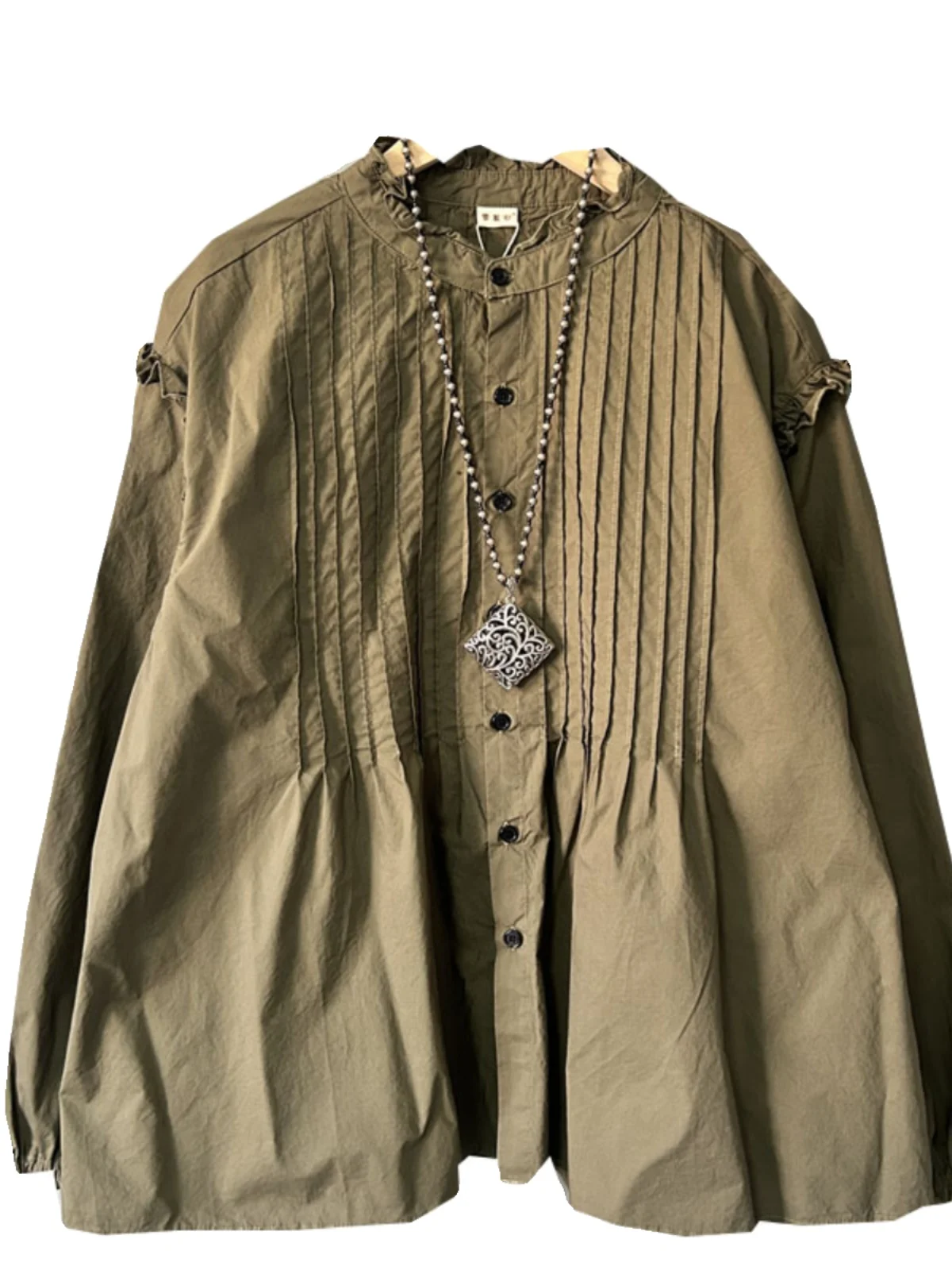 Хлопковые деревянные ушные органы плиссированные женские рубашки 2024 весенние