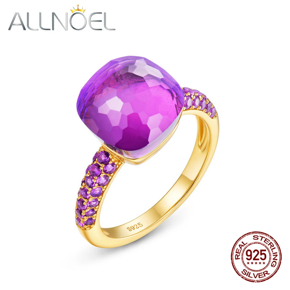 

ALLNOEL Candy Sweety Ring Solid 925 Steling Silver Rings for Women Elegant Synthetic Amethyst Fuchsia Nano Spinel Ring 2021 New