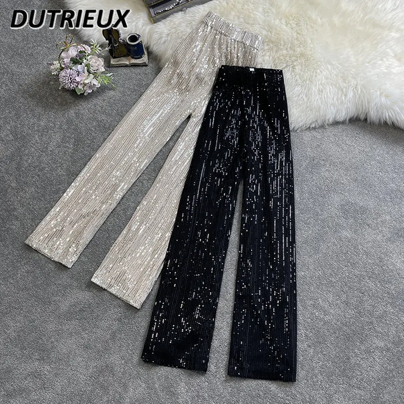 

Korean Style Sequined Spring Autumn Women's Bottoms 2023 New Loose Slimming High Waist Wide Leg Pants Fashion Trendy Trousers