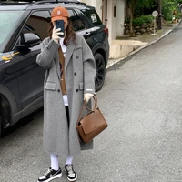 korean double sided cashmere coat womens mid length 2021 autumn and winter womens new fashion loose over the knee woolen coat