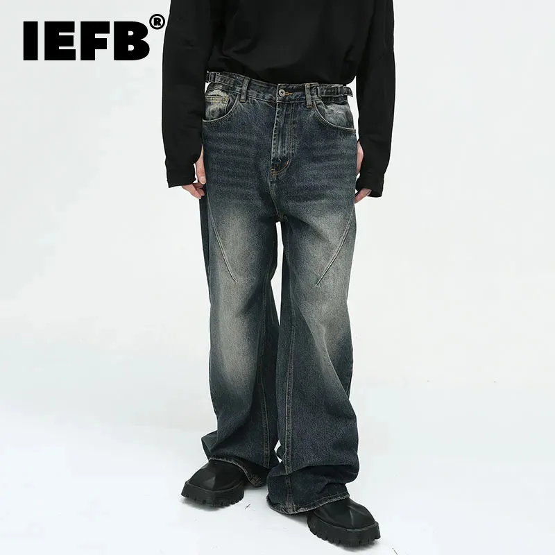 

Мужские джинсы IEFB, новые винтажные прямые джинсовые брюки, модная универсальная мешковатая уличная одежда, осень 2023, мужские джинсовые брюки 9C2718