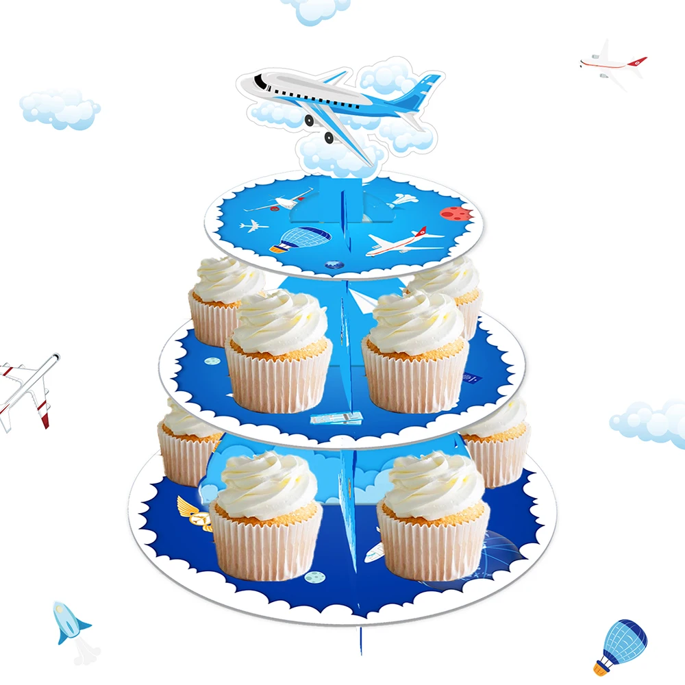 

Kids Cosplay Captain Plane Airplane Theme HAPPY BIRTHDAY Party Cupcake Stand Aircraft Baby Shower Party Cake Decorating Supplies