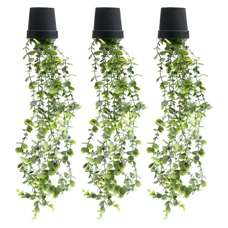 

Поддельные растения, искусственный эвкалипт, поддельная подвесная зелень в горшке, 3 упаковки, вьющиеся виноградные лозы из эвкалипта в гор...