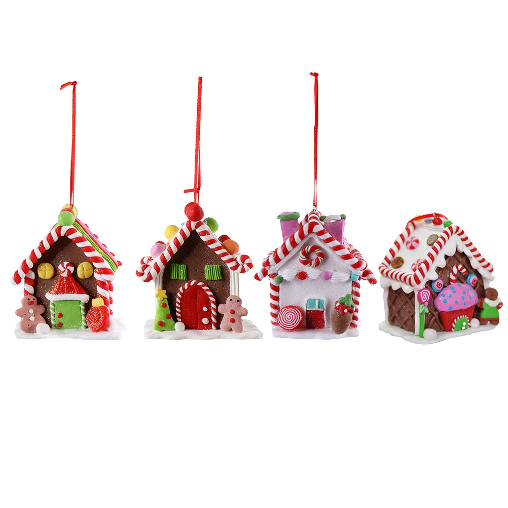 

4 Pcs Polymer Clay House Decoration Home Festival Ornament Party Prop Christmas Tree Ornaments Adorn Xmas Mini Model