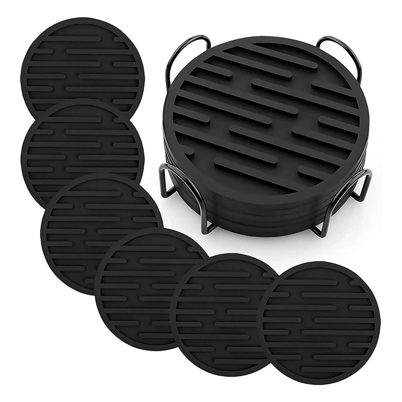 

Drink Coaster Water-Absorbing Coaster, 6-Piece Soft Silicone Coaster with Holder, Dishwasher-Cleanable Coaster