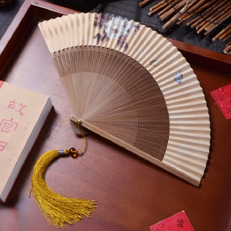 

Китайский стиль ретро складной веер летний портативный двойной веер Hanfu Чонсам танцевальные аксессуары бамбуковый веер