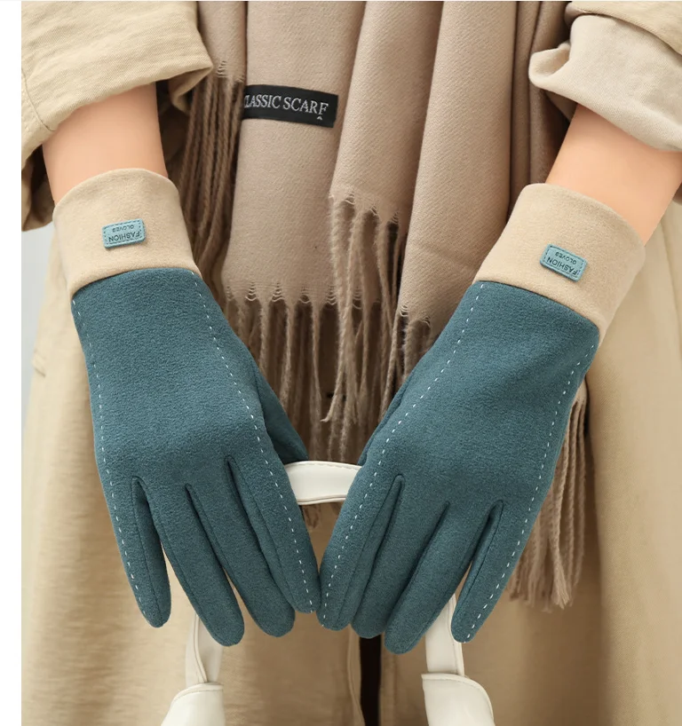 Перчатки Женские Осенне-Зимние Неинвертированный Бархат Кашемировые Полные Пальцы с Кружевом и Тачскрином из Хлопка YLWHJJ.