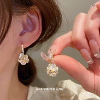 allnewme sweet bling bling cz stone flower pendant earring for women gold copper floral ball hoop earrings wedding jewelry gift