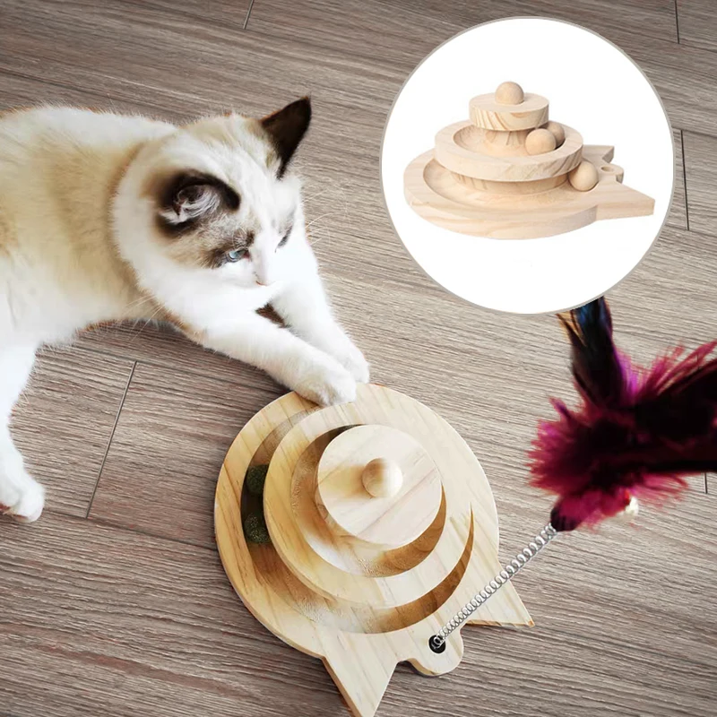 

Pet Cat toy multi-layer solid wood turntable ball cat self-entertainment cat stick cat ball small mouse solid wood cat scratch