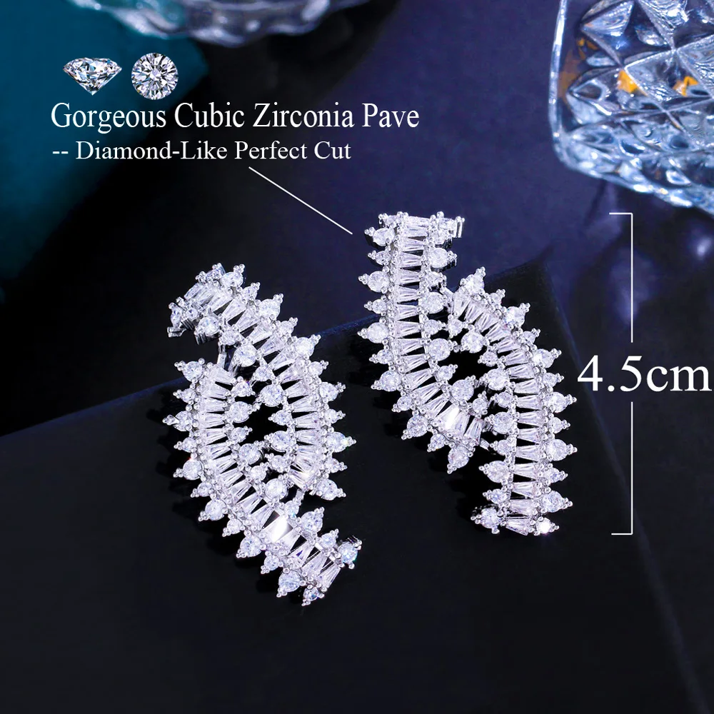 Женские длинные серьги-подвески с фианитом E444