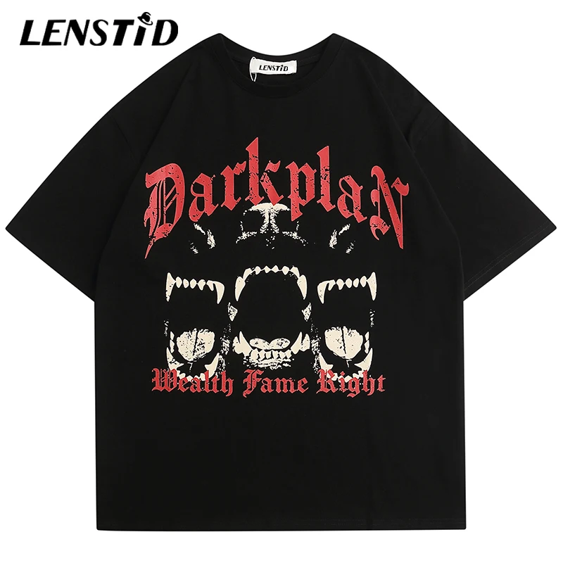 

Summer Men Oversize Short Sleeve Tshirts Hip Hop Fierce Dog Graphic Printed T Shirts Streetwear Harajuku Casual Cotton Tops Tees