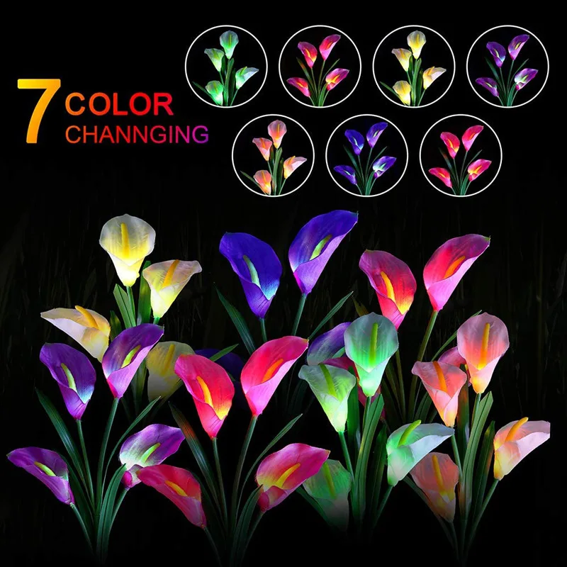 

LED Solar Calla Lily Flower Light Multi Color Changing Lawn Lamp Outdoor Waterproof Landscape Light for Patio Yard Pathway Decor