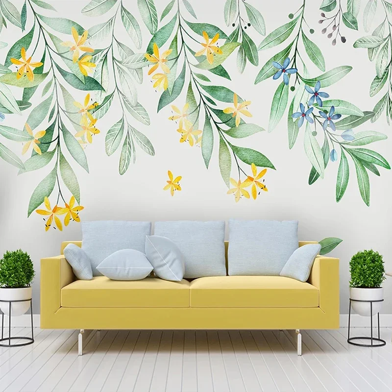 

Custom Mural Hand Painted Watercolor Floral Leaves Bedroom Living Room Sofa TV Background Self-adhesive Waterproof Wallpaper 3D