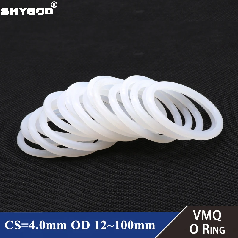 10 шт. уплотнительных кольцев VMQ O Ring Gasket CS 4 мм, диаметр 12 ~ 100 мм, водонепроницаемый шайба из силиконовой резины, изоляционное круглое уплотнение белого цвета, пищевой класс.