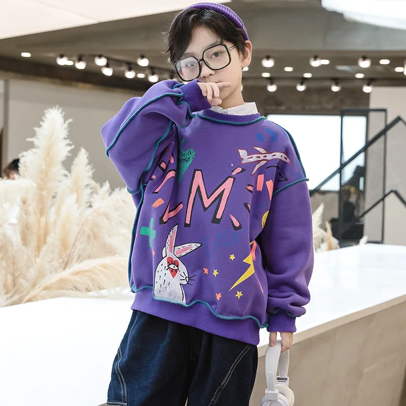 

Kds Cothes Boys Cartoon Sweatshirt Spring Fall Fashion Casual Loose Teenager Boy Tops