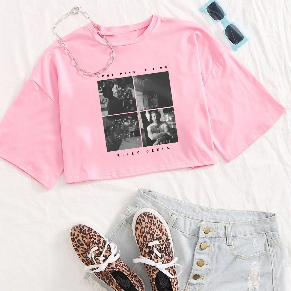 Riley Green Don't Mind If I Do Tour Рубашка Женские укороченные топы с круглым вырезом и