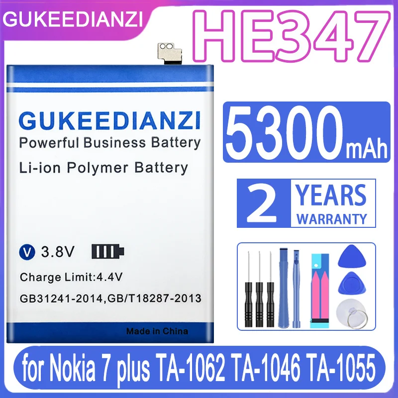 Аккумулятор GUKEEDIANZI HE347 5300 мАч, аккумуляторы HE 347 для Nokia 7 Plus 7 plus TA-1062 TA-1046 TA-1055 N7P N 7 P, аккумулятор + Бесплатные инструменты