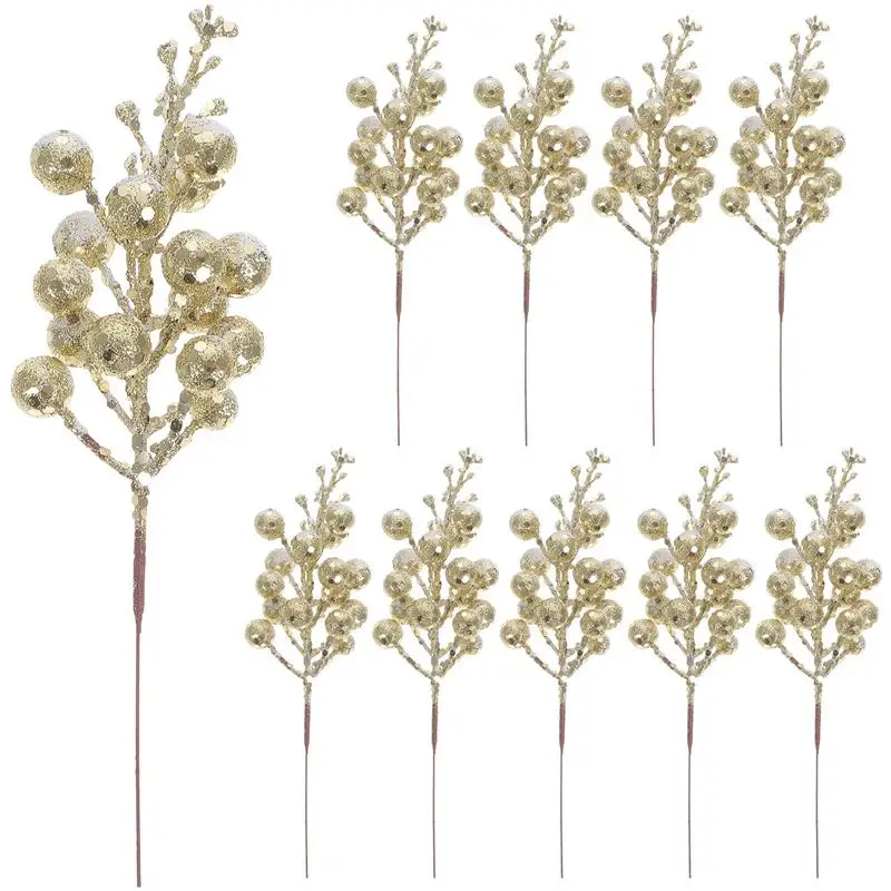 

10Pcs Artificial Berry Stems Christmas Simulation Snowflake Berry Cuttings Flower Glitter Fake Berry Branch Xmas Tree Wreath