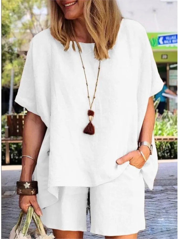 Женский Повседневный костюм из 2 предметов свободная рубашка с коротким рукавом