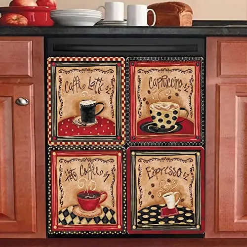 

Cappuccino Coffee Dishwasher Magnet,Coffee Latte Dishwasher Door Cover Kitchen Decor,Coffee Tea Panel Decal Fridge Magnetic Smel
