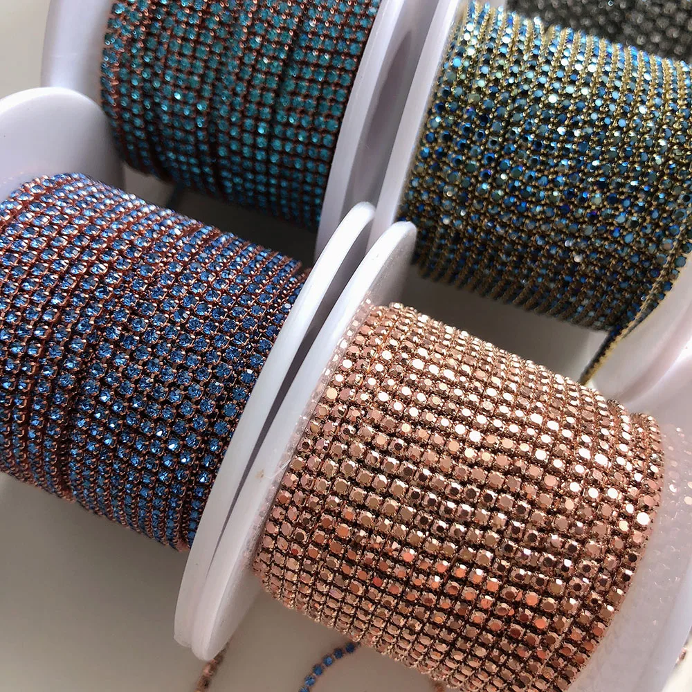 Ss12 3 мм зернистая цепь, прозрачная розовая Золотая синяя Модная отделка, плотная и закрытая отделка для одежды, сделай сам, кристалл