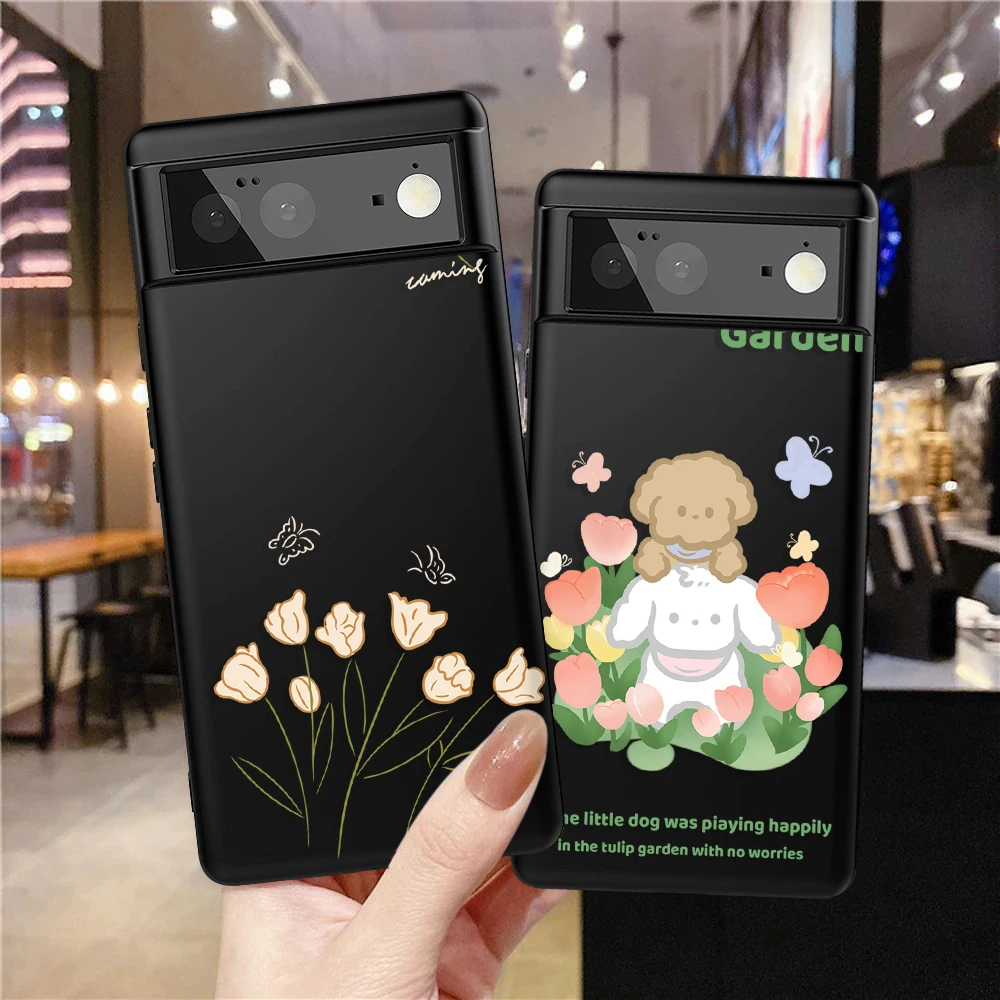 

Cute Floral Dog Case for Google Pixel 7a 7Pro 7 6a 6 6Pro 5 5a 5G 4XL 4 2 3XL 2XL 3 3a 3aXL 4a Soft Silicone Back Shell Cover