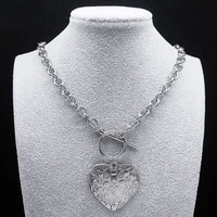 trendy love heart pendant necklace for womenmen stainless steel silver color hip hop choker necklaces y2k jewelry collier a190