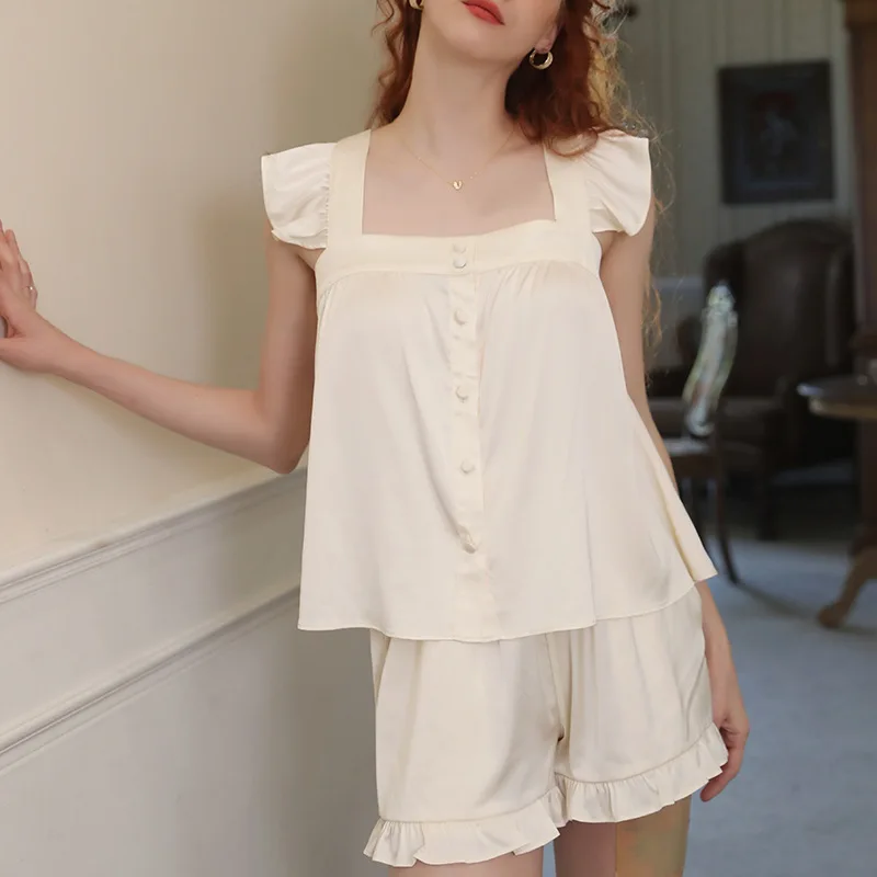 Ice silk pajamas women's sexy suspender style solid color homewear suit sexy pjs pajamas for women