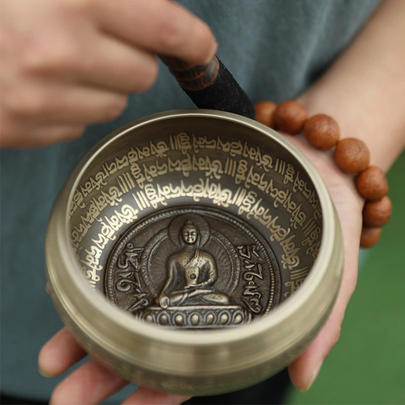 Vintage Sound Healing Singing Bowl Stick Set Tibetan Handmade Singing Bowl Buddhism Meditation Tool Laulukulho Music Instrument