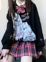 deeptown harajuku streetwear anime print oversized hoodies women goth black casual sweatshirt female cute long sleeve pullovers