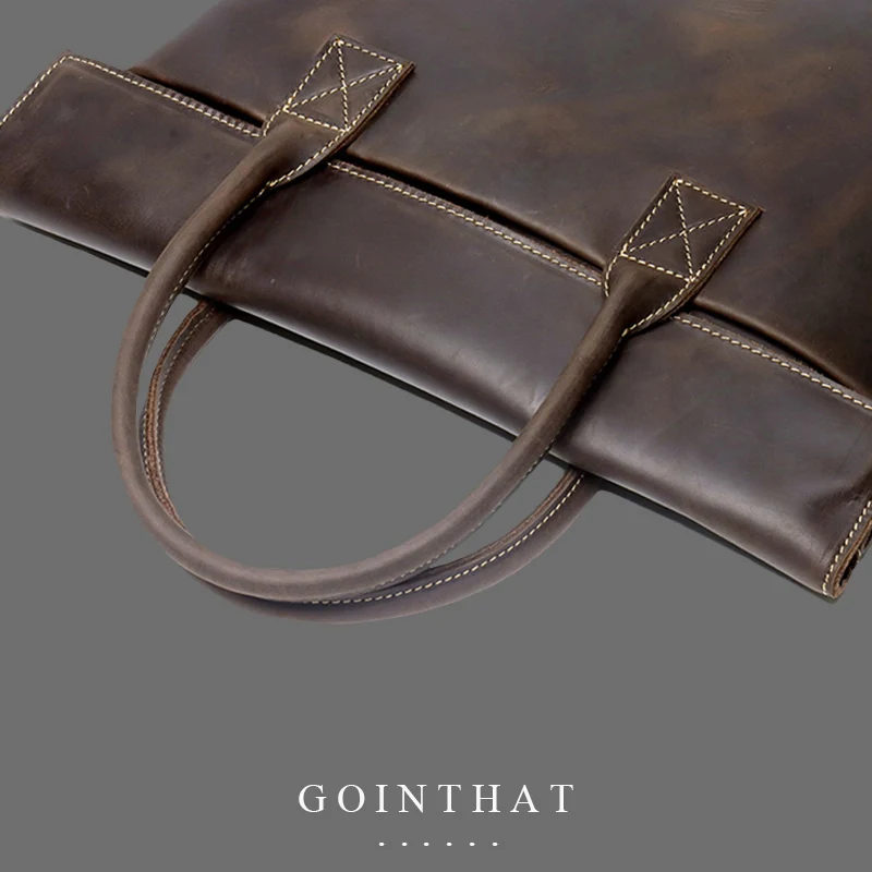 Man Business Briefcase Bag Genuine Leather High Quality Handbag Messenger For 14 Inch Laptop A4 File Sleeve Travel Bags Vintage