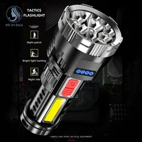 portable torch led flashlight super bright long range usb rechargeable outdoor multi function led lamp cob light for camping