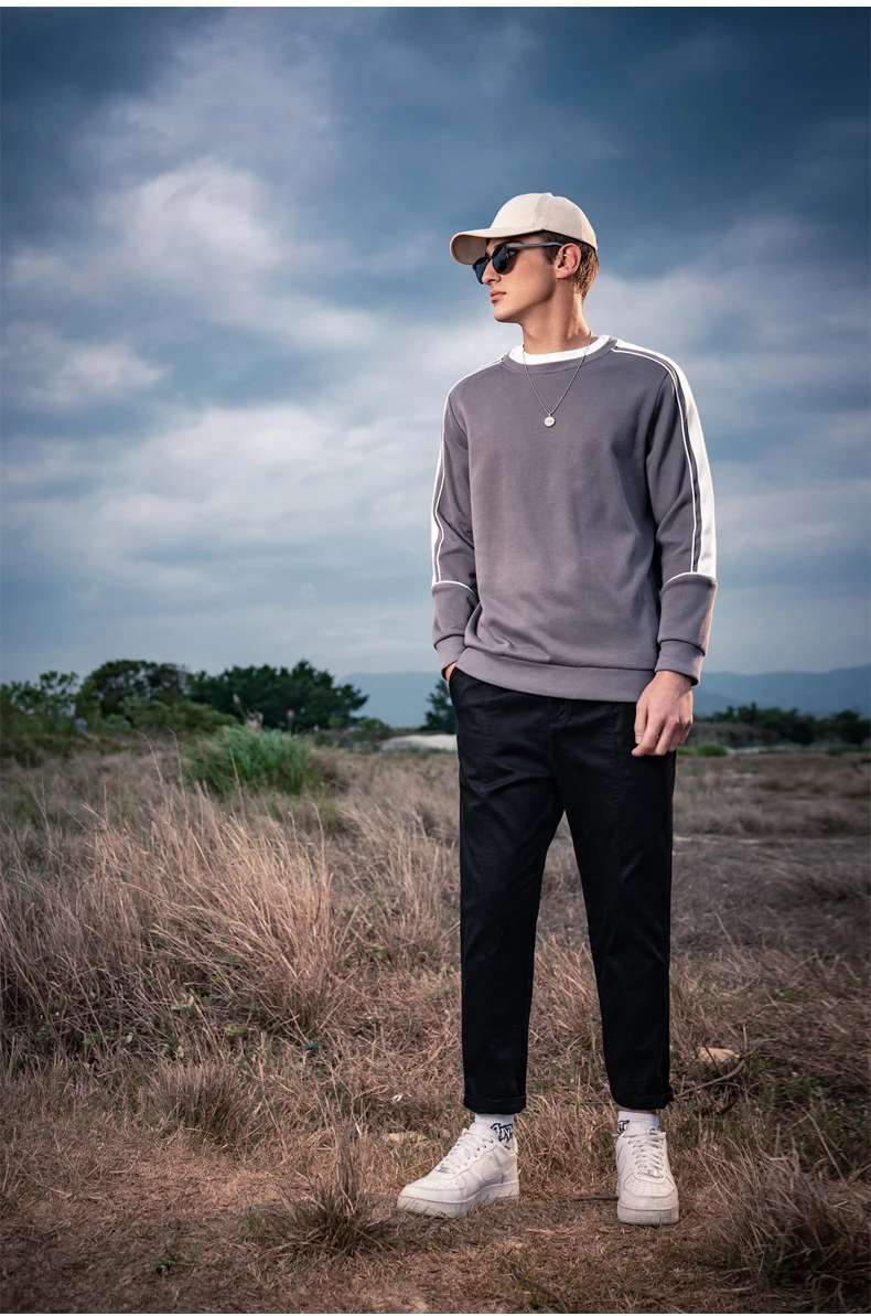 

Y2192 new men's fashion color matching striped turtleneck Sweatshirts