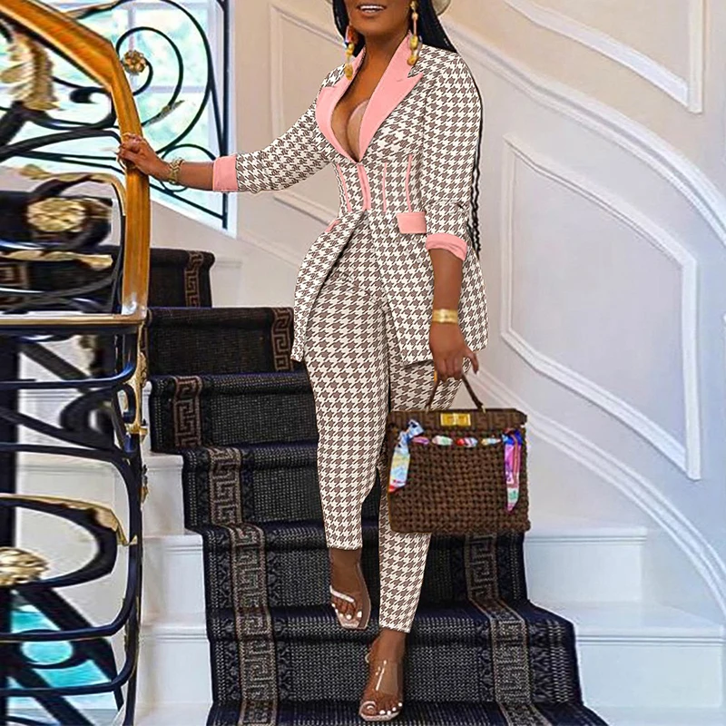 

Костюм Ronikasha женский из 2 предметов, деловой повседневный костюм из блейзера с рисунком «гусиные лапки», брюки-карандаш, костюм-корсет для оф...