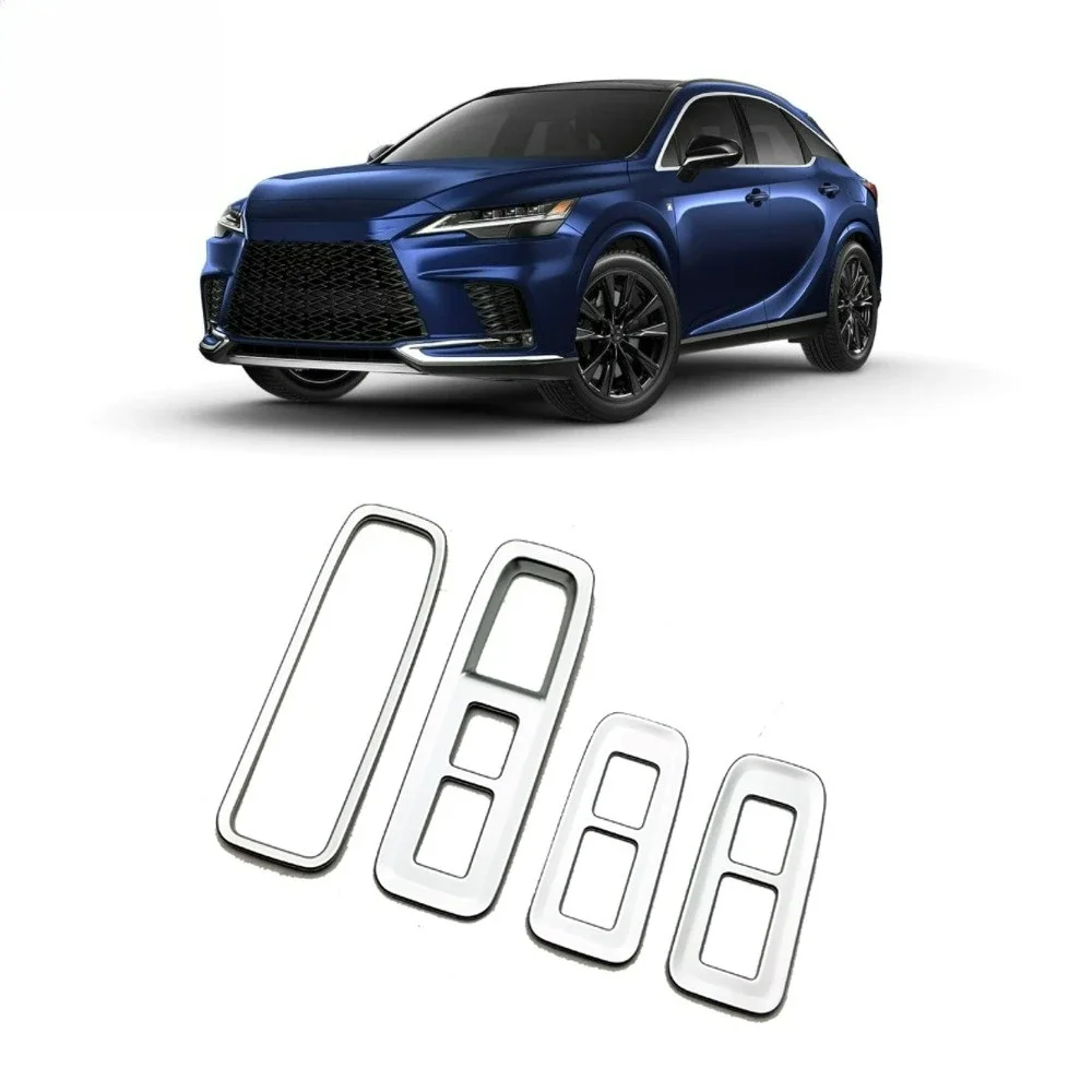 Фото Для Lexus RX RX350 RX350h RX450h+ RX500h 2023 2024 2025: Накладки на кнопки стеклоподъемников из нержавеющей стали, глянцевый черный цвет №2