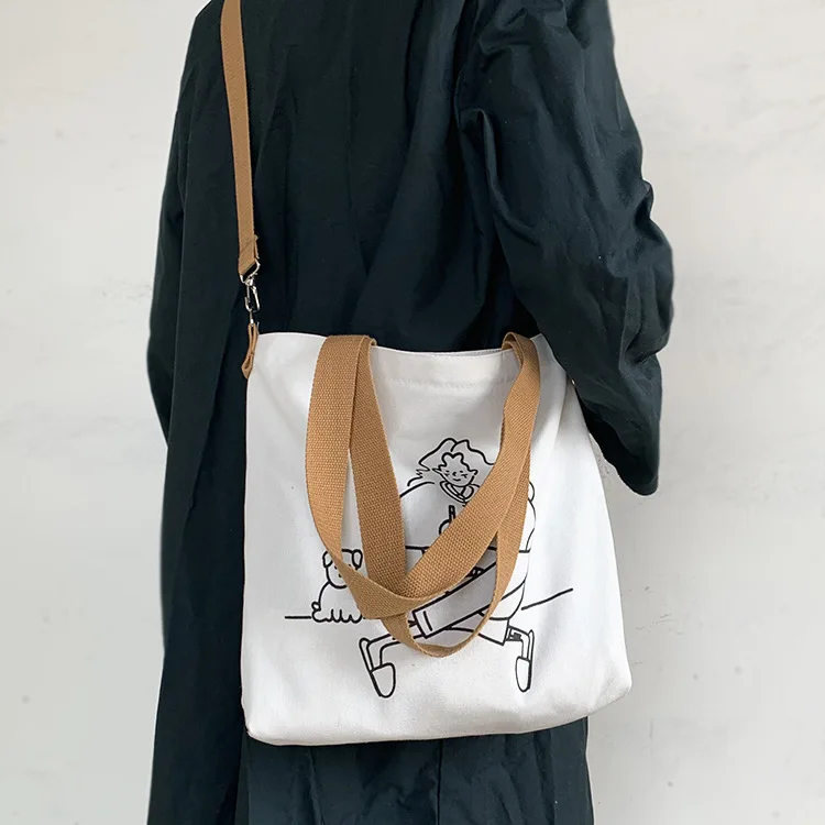 

Shoulder Bag Shopping Bag Shopper Crossbody Cartoon Handbag Canvas Tote Bags Cute Print Foldable Reusable Women Canvas Casual