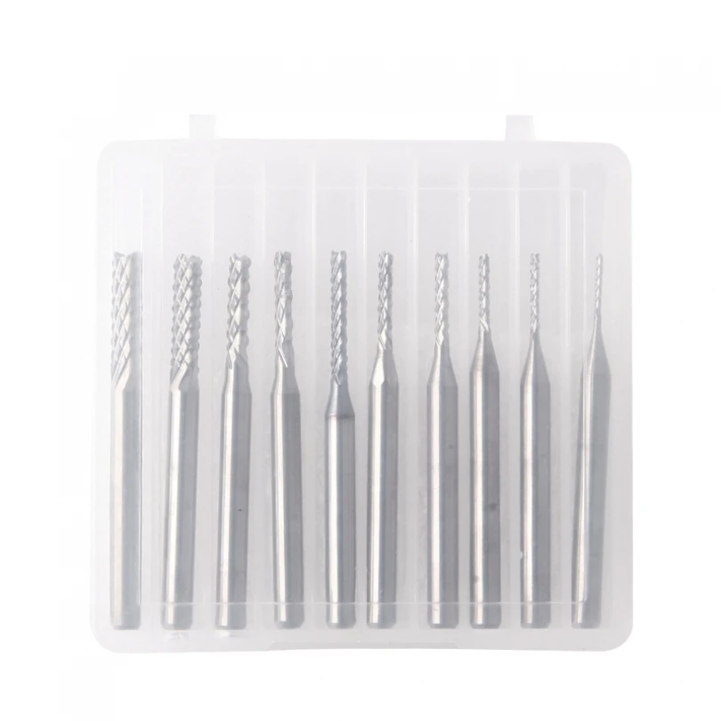 

High Precision10pcs Titanium Plated Corn End Milling Cutters for Engraving Machine Tool, Tungsten Steel Burr Free Router Bits
