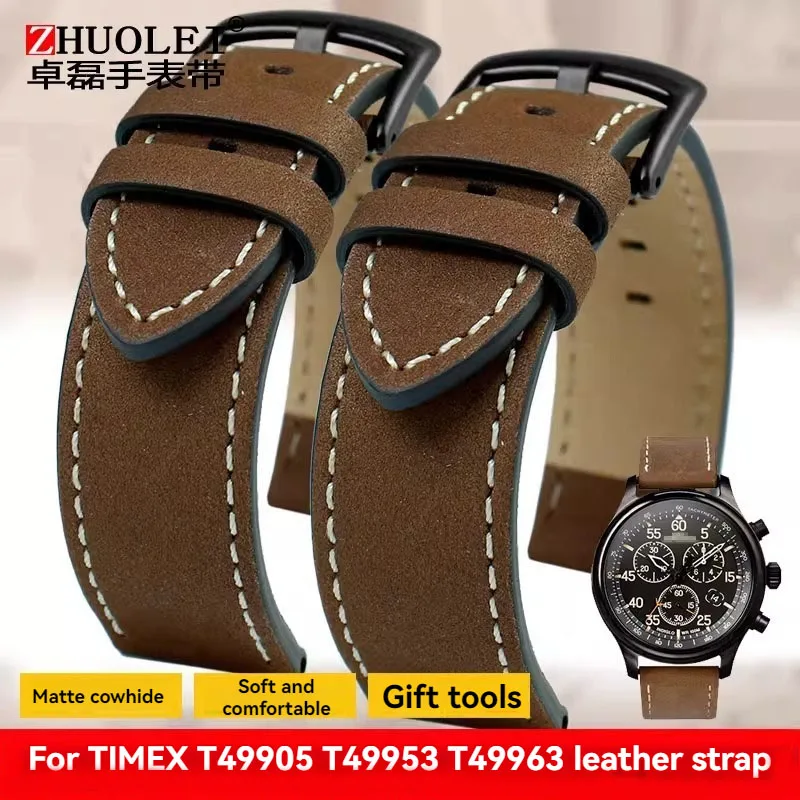 Фото Для Timex Expedition T49963 T49905 T49953 серии браслет JEEP матовый кожаный браслет для часов мужской ремешок для часов из воловьей кожи 20 мм 22 мм №1