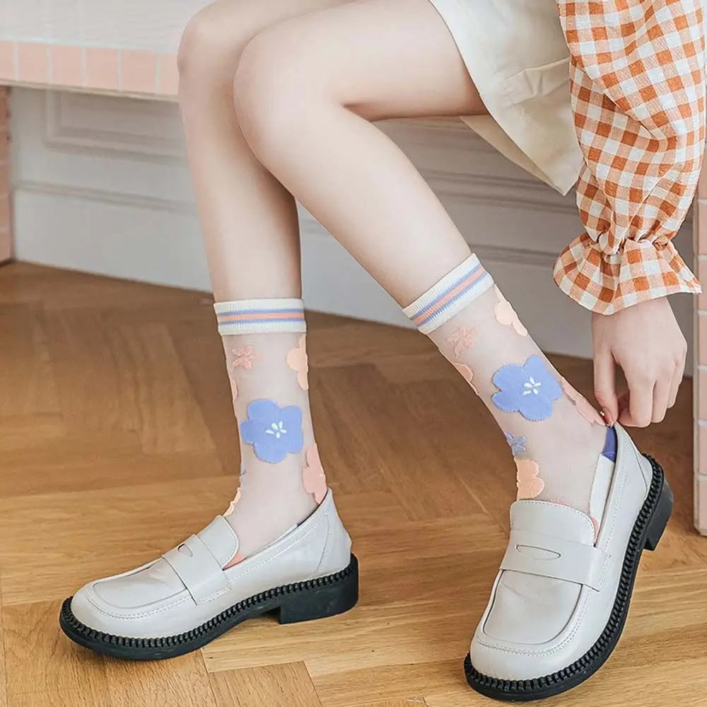 

Милые прозрачные сетчатые корейские сетчатые весенне-летние стеклянные шелковые носки с бантом женские носки средней длины