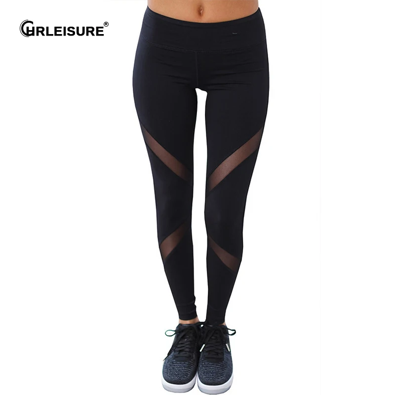 CHRLEISURE Patchwork Leggings Women Fitness Gothic Mesh Stitching Gym Pants Woman Sexy Breathable Elastic | Женская одежда