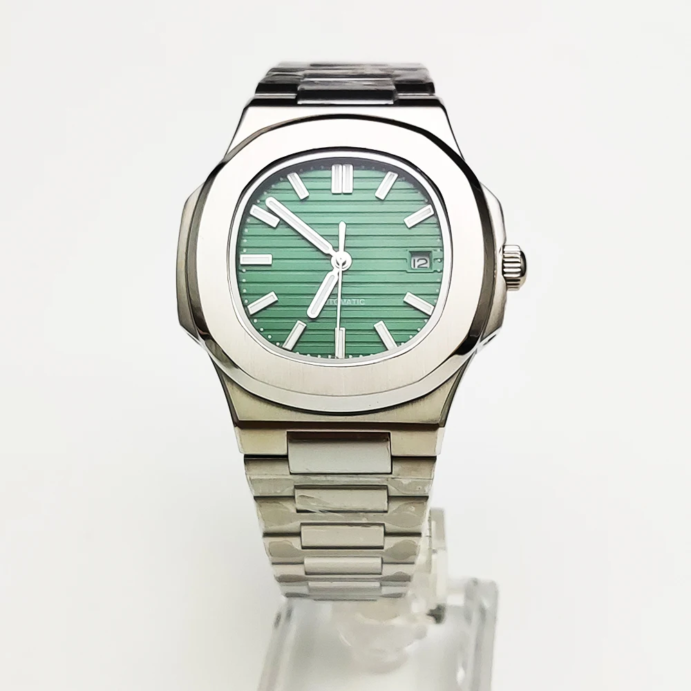 

40mm Green Square Mechanical Automatic Men's Watch Japan Movement NH35/8215 Date Sapphire Glass Stainless Steel Strap Nautilus