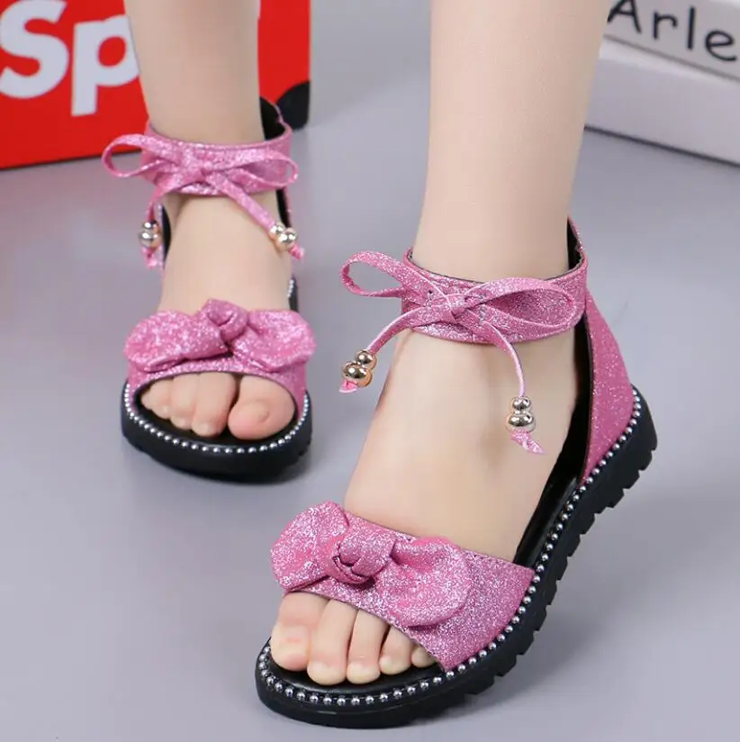 

New 2022 Summer Girls Sandals Fashion Bowknot Zipper Princess Girls Shoes Children Kids Baby Party Flat Sandals Shoes