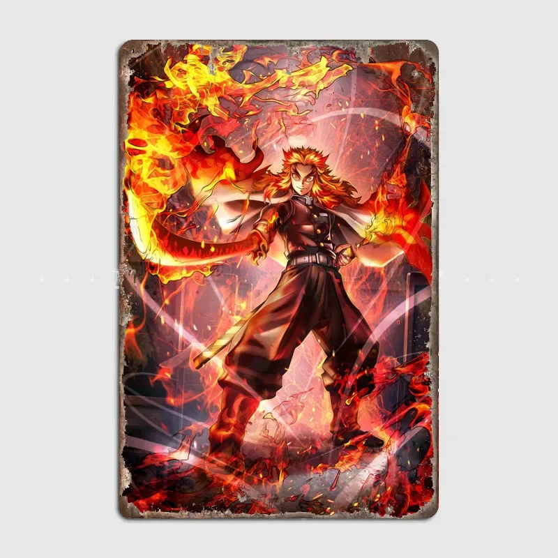 Металлический знак в стиле аниме рассекающий демонов Rengoku фотообои для клуба