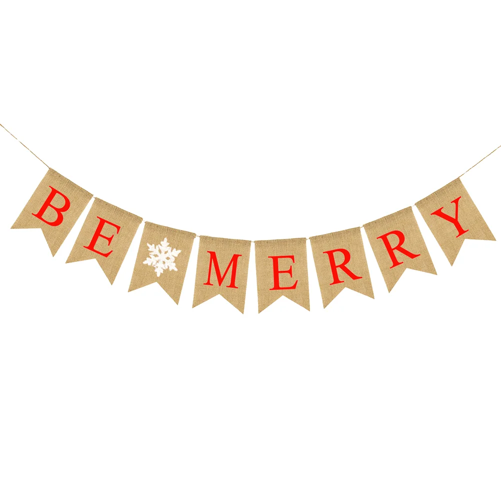 

1 pc Bunting Banner Letters Snowflake Pattern Swallowtail Burlap Banner Flag for Party Home Decor
