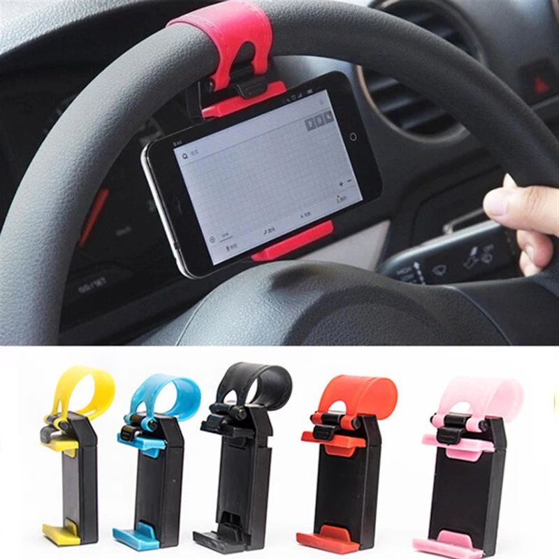 

Car Phone Holder Mounted On Steering Wheel Cradle Smart Mobile Phone Clip Mount Holder Car Accessories Interior