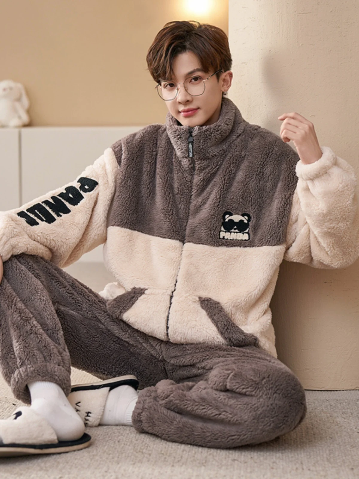 Повседневные двусторонние мужские пижамы из кораллового флиса с высоким