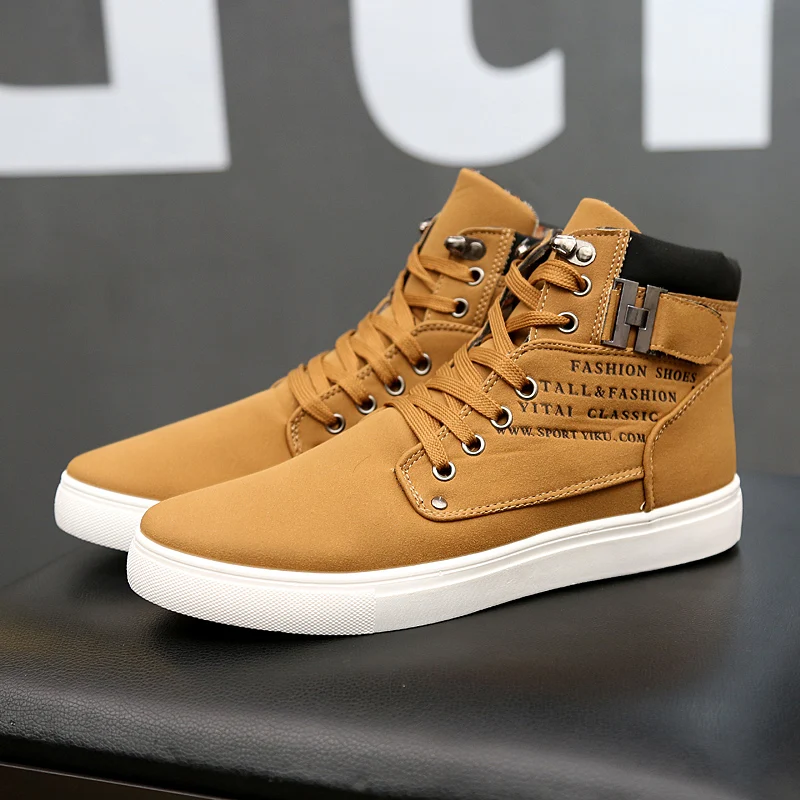 

2022 Spring Autumn Men's High Top Sneakers Big Size 47 Retro Brown Casual Men Shoes Designer Lace up Flat Men's Vulcanized Shoes